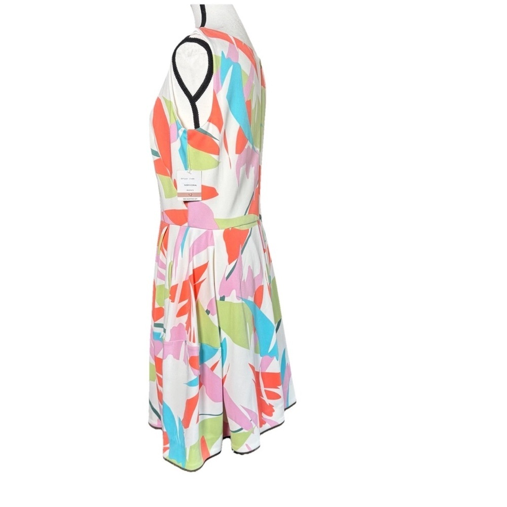 Taylor Fit Flare Sleeveless Dress 12 Ivory Coral Floral A-Line Pockets Knee New - Picture 3 of 8